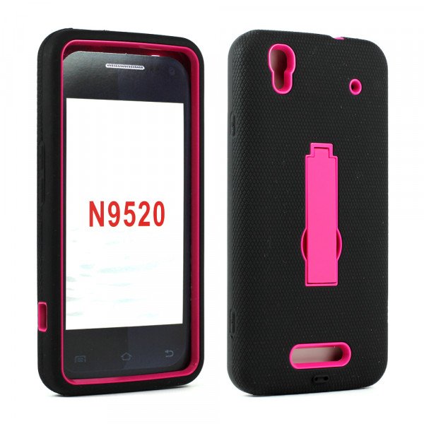 Wholesale ZTE Boost Max+ Boost Max N9521 N9520 Armor Hybrid with Stand (Black Hot Pink)